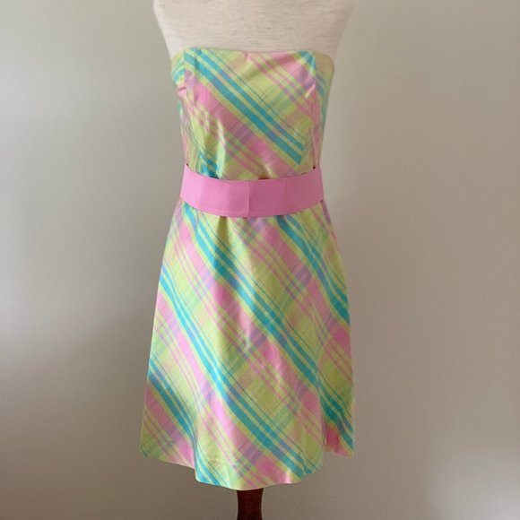 Lilly Pulitzer pink & green silk strapless dress - Picture 2 of 4